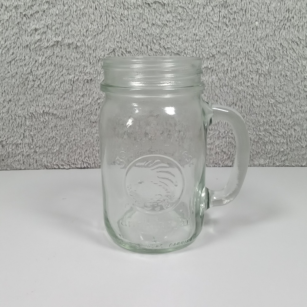 Golden Harvest Clear Glass Drinking Jar Mug with Handle and Embossed Rooster